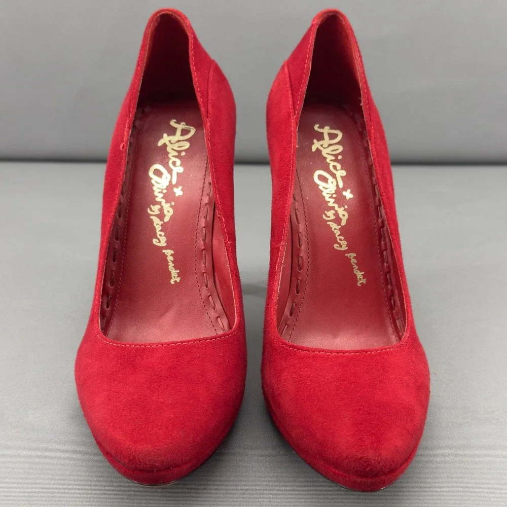 Alice + Olivia by Stacey Bendet Red Suede Platform Stiletto Heels Size‎ 8US/38.5